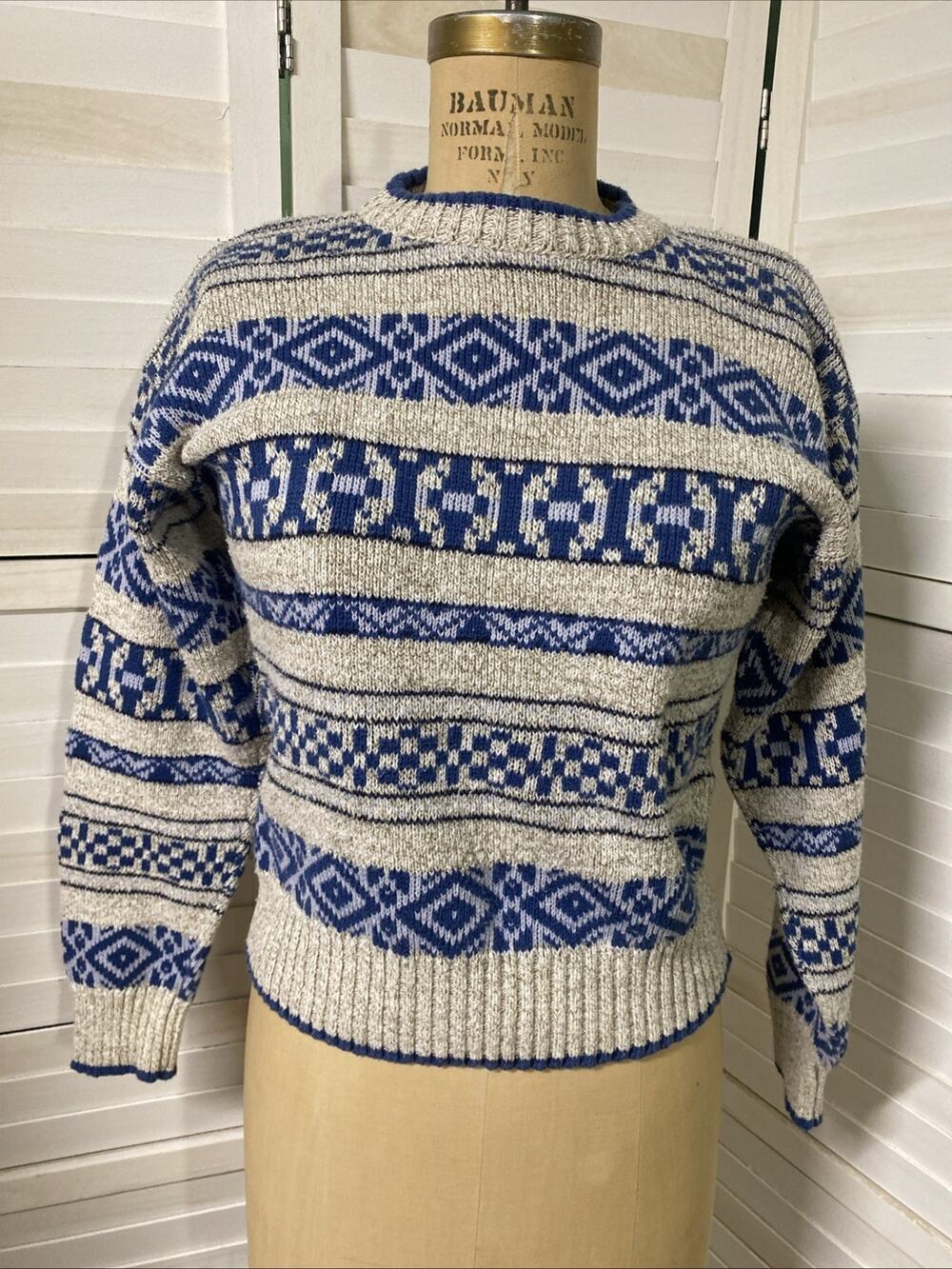 Vintage LIZ WEAR Fair Isle Pullover Sweater Cotton Women's Petite Christmas